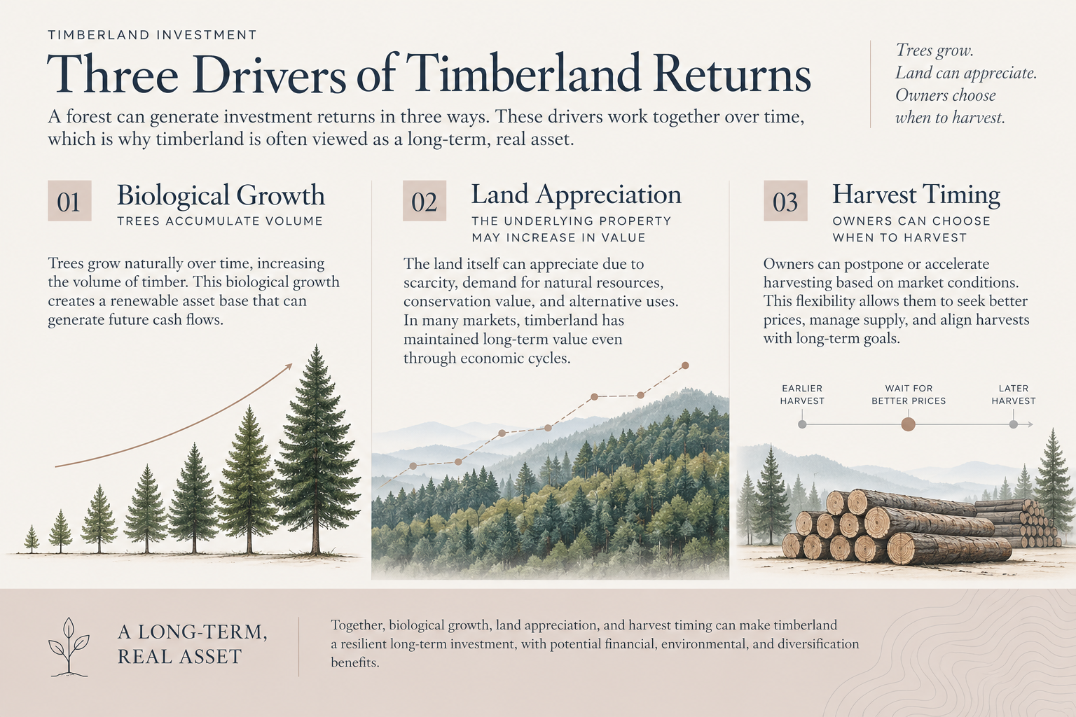 Three Drivers of Timberland Returns